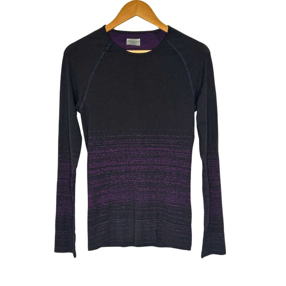 Athleta Archival Double Dip Top M Wool Base Layer Black Purple Ombre 2012 Hiking